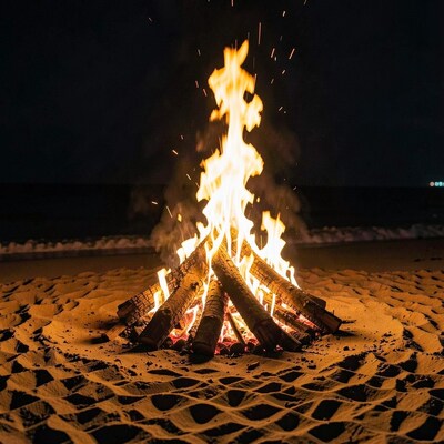 Beach Bonfire at Night