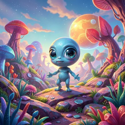 Cute Cartoon Alien Fantasy Illustration