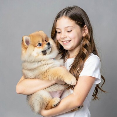 Girl Holding Pomeranian Puppy