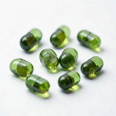 Green Capsules With Leaves Isolated