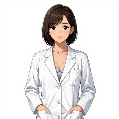 Asian Woman Doctor Lab Coat Illustration