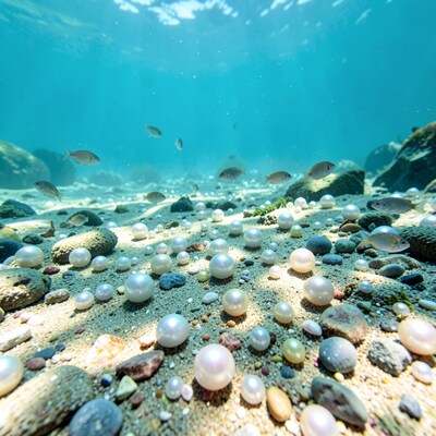 Underwater Pearls on Sandy Ocean Floor