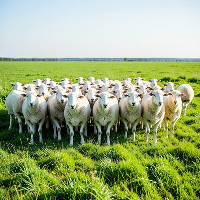 White Sheep Flock Green Pasture