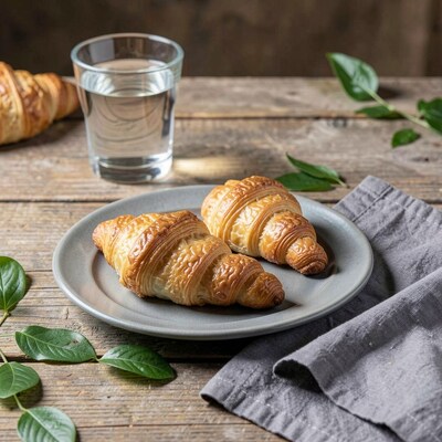 Golden Croissants on Gray Plate