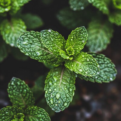 Mint Leaves with Water Droplets