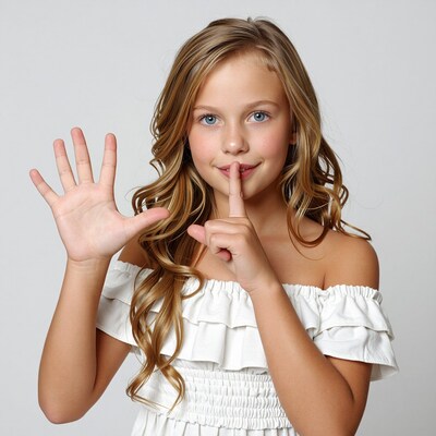 Blonde Girl Shushing Hand Gesture