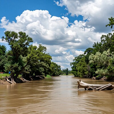 Muddy River Landscape with Trees