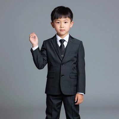Young Asian Boy in Black Suit