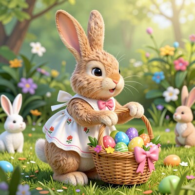 Cute Cartoon Easter Bunny with Basket