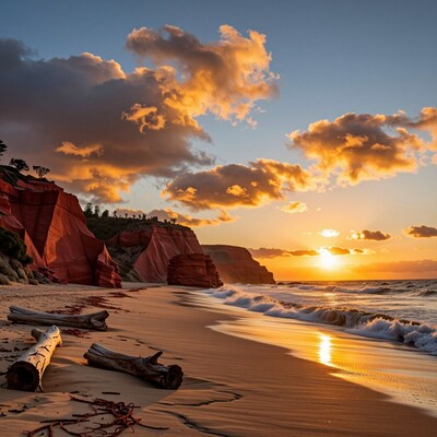 Red Cliffs Beach Sunset Landscape