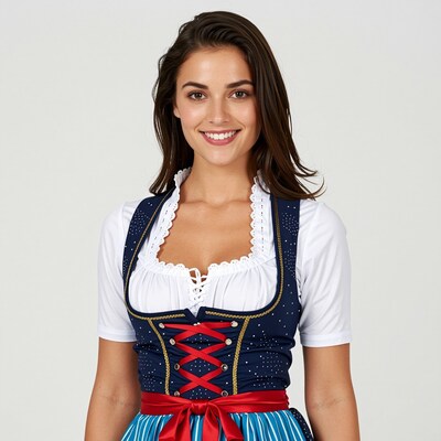 Woman in Blue Bavarian Dirndl