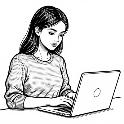 Woman Typing Laptop Illustration