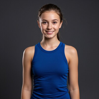 Smiling Caucasian Girl Blue Tank Top