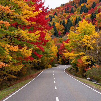 Winding Autumn Road Fall Foliage Forest