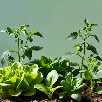Young Tomato and Lettuce Plants