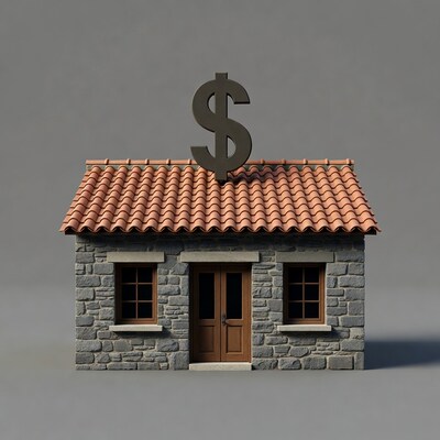 Stone House with Dollar Sign