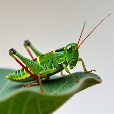 Vibrant Green Grasshopper on Leaf