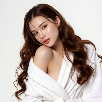 Beautiful Asian woman in white bathrobe