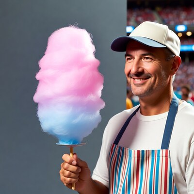 Man Holding Pink Blue Cotton Candy
