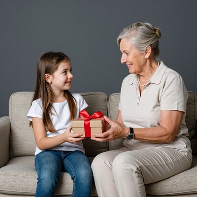 Grandmother giving gift to granddaughter