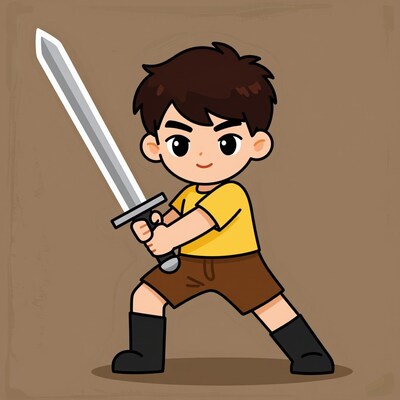 Cartoon boy with sword