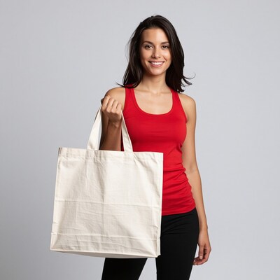 Woman Holding White Tote Bag