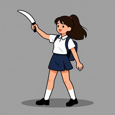 Cartoon schoolgirl with knife