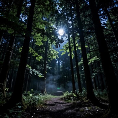 Misty Sunlit Forest Path
