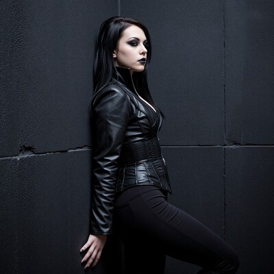 Gothic woman in black leather jacket