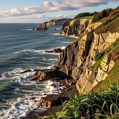 Dramatic Coastal Cliffs at Sunset