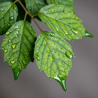 Green leaves with raindrops