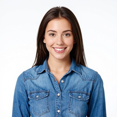 Smiling young woman in denim shirt