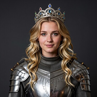 Blonde Woman in Knight Armor and Crown