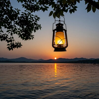 Hanging Lantern at Sunset Lake