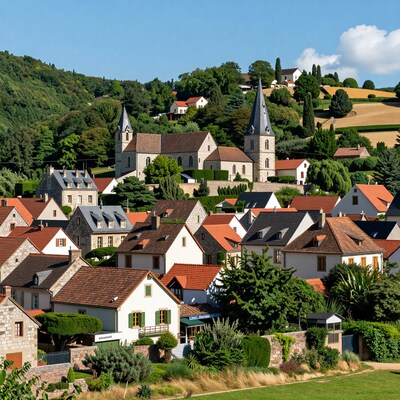 French Village Church Landscape