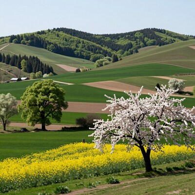 Spring Blooming Tree in Rolling Hills