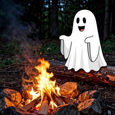 Cartoon Ghost by Campfire