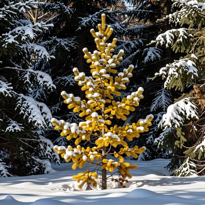 Golden Snowy Pine Tree