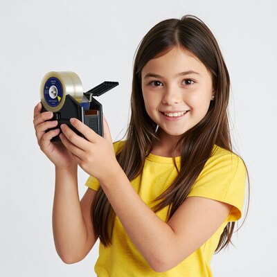Girl with tape dispenser