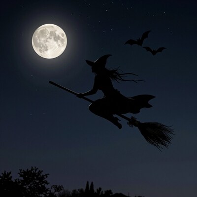 Witch Flying on Broomstick