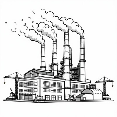 Factory with smokestacks