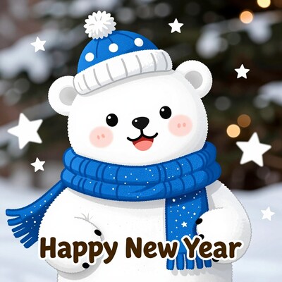Cartoon Polar Bear Happy New Year