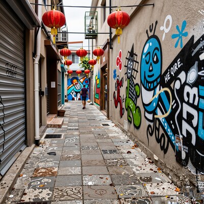 Graffiti Alley with Red Lanterns