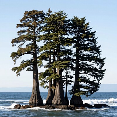 Coastal Cypress Trees on Rocks