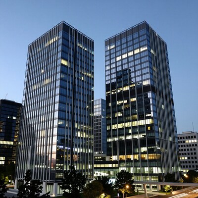 Twin Glass Skyscrapers at Dusk
