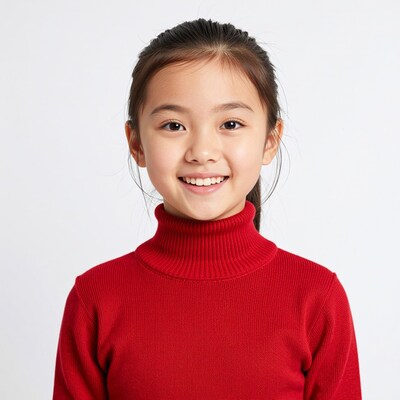Smiling Asian girl in red turtleneck