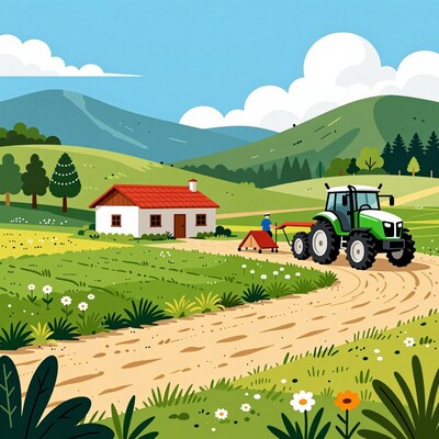 Farmer Tractor on Rural Road