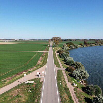 Aerial Rural Road by Lake