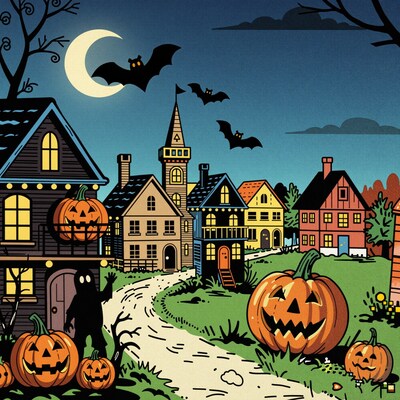 Halloween Village Night
