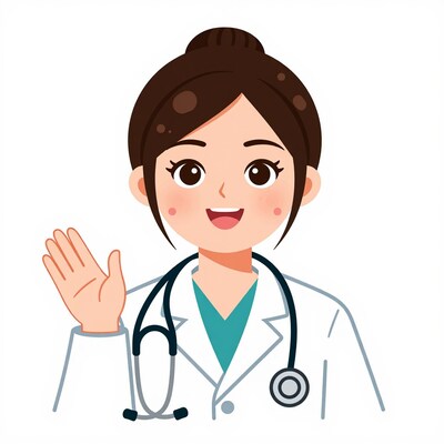 Cartoon female doctor waving